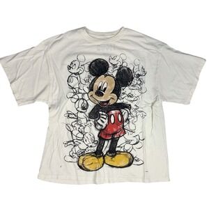 Disney Mickey Mouse Womens XS White Sketch Graphic‎ Tee Cartoon Art